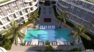 La Gouna project apartments, pool and palm trees